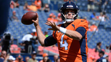DENVER, CO - SEPTEMBER 9: Case Keenum #4 of Denver Broncos warms up prior to the game against the Seattle Seahawks at Broncos Stadium at Mile High on September 9, 2018 in Denver, Colorado. (Photo by Bart Young/Getty Images)