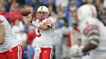 Quarterback Zac Taylor of the Nebraska Cornhuskers attempts a pass during a game against the Kansas Jayhawks at Memorial Stadium in Lawrence, Kansas on November 5, 2005. Kansas won 40-15. (Photo by G. N. Lowrance/Getty Images)