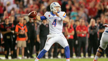 SAN DIEGO, CA - OCTOBER 14: Brett Rypien #4 of the Boise State Broncos clooks to throw the ball against the San Diego State Aztecs in the first half at SDCCU Stadium on October 14, 2017 in San Diego, California. (Photo by Kent Horner/Getty Images)