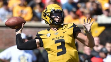 COLUMBIA, MO - SEPTEMBER 22: Quarterback Drew Lock #3 of the Missouri Tigers passes against the Georgia Bulldogs in the second quarter at Memorial Stadium on September 22, 2018 in Columbia, Missouri. (Photo by Ed Zurga/Getty Images)