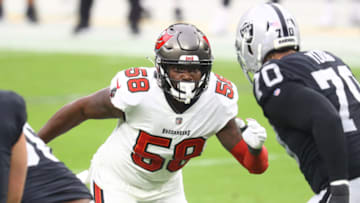 Oct 25, 2020; Paradise, Nevada, USA; Tampa Bay Buccaneers linebacker Shaquil Barrett (58) against the Las Vegas Raiders at Allegiant Stadium. Mandatory Credit: Mark J. Rebilas-USA TODAY Sports