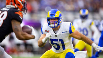 Feb 13, 2022; Inglewood, CA, USA; Los Angeles Rams linebacker Troy Reeder (51) against the Cincinnati Bengals during Super Bowl LVI at SoFi Stadium. Mandatory Credit: Mark J. Rebilas-USA TODAY Sports