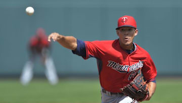 Mar 13, 2015; Bradenton, FL, USA; Minnesota Twins relief pitcher Jose Berrios (68) pitches during the third inning against the Pittsburgh Pirates at McKechnie Field. Mandatory Credit: Tommy Gilligan-USA TODAY Sports
