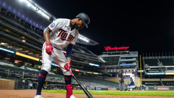 Byron Buxton of the Minnesota Twins looks on against the Milwaukee Brewers. (Photo by Brace Hemmelgarn/Minnesota Twins/Getty Images)