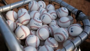 DETROIT, MI - OCTOBER 17: A detail of officiall major league baseball postseason baseballs are seen in a bucket during batting practice between the New York Yankees and the Detroit Tigers during game four of the American League Championship Series at Comerica Park on October 17, 2012 in Detroit, Michigan. (Photo by Jonathan Daniel/Getty Images)