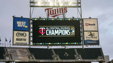 A detail view of the scoreboard honoring the American League Central Division Champion Minnesota Twins following the game against the Cincinnati Reds. (Photo by Brace Hemmelgarn/Minnesota Twins/Getty Images)