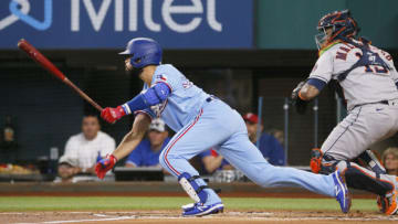 New Minnesota Twins shortstop Isiah Kiner-Falefa follows through on a single. (Raymond Carlin III-USA TODAY Sports)