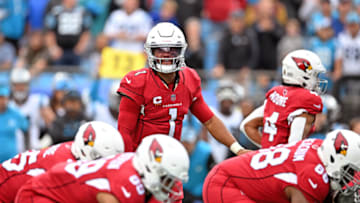 CHARLOTTE, NORTH CAROLINA - OCTOBER 02: Kyler Murray #1 of the Arizona Cardinals looks over the Carolina Panthers defense during their game at Bank of America Stadium on October 02, 2022 in Charlotte, North Carolina. (Photo by Grant Halverson/Getty Images)