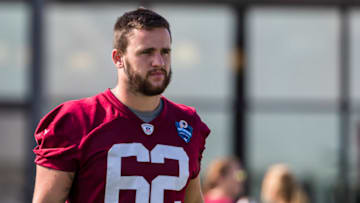 RICHMOND, VA - JULY 26: Ryan Bee #62 of the Washington Redskins walks to the field during training camp at Bon Secours Washington Redskins Training Center on July 26, 2019 in Richmond, Virginia. (Photo by Scott Taetsch/Getty Images)