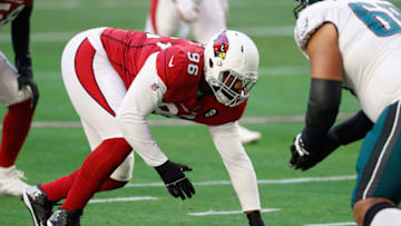 GLENDALE, ARIZONA - DECEMBER 20: Defensive end Angelo Blackson #96 of the Arizona Cardinals lines up during the NFL game against the Philadelphia Eagles at State Farm Stadium on December 20, 2020 in Glendale, Arizona. The Cardinals defeated the Eagles 33-26. (Photo by Christian Petersen/Getty Images)