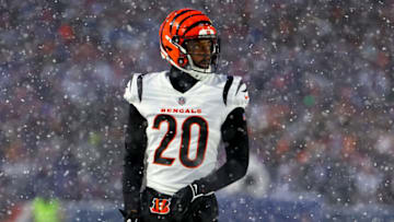 ORCHARD PARK, NEW YORK - JANUARY 22: Eli Apple #20 of the Cincinnati Bengals looks on against the Buffalo Bills during the second half in the AFC Divisional Playoff game at Highmark Stadium on January 22, 2023 in Orchard Park, New York. (Photo by Timothy T Ludwig/Getty Images)