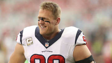 GLENDALE, AZ - NOVEMBER 10: Defensive end J.J. Watt #99 of the Houston Texans laughs during warmups for the game with the Arizona Cardinals at University of Phoenix Stadium on November 10, 2013 in Glendale, Arizona. (Photo by Stephen Dunn/Getty Images)