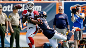 CHICAGO, IL - SEPTEMBER 20: Kyle Fuller #23 of the Chicago Bears is called for pass interference on John Brown #12 of the Arizona Cardinals during the first quarter at Soldier Field on September 20, 2015 in Chicago, Illinois. (Photo by Jon Durr/Getty Images)