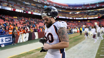 LANDOVER, MD - DECEMBER 24: Offensive guard Connor McGovern #60 of the Denver Broncos walks off the field following the Broncos 27-11 loss to the Washington Redskins at FedExField on December 24, 2017 in Landover, Maryland. (Photo by Rob Carr/Getty Images)