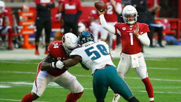 Cardinals' Kyler Murray (1) throws a pass against the Eagles during the first half at State Farm Stadium in Glendale, Ariz. on Dec. 20, 2020.Cardinals Vs Eagles
