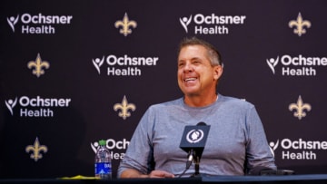 Jan 25, 2022; Metairie, LA, USA; New Orleans Saints head coach Sean Payton speaks during a press conference at Ochsner Sports Performance Center. Mandatory Credit: Andrew Wevers-USA TODAY Sports