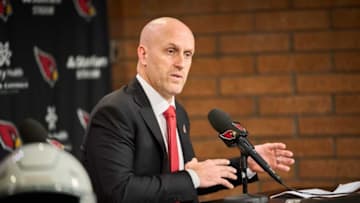 Arizona Cardinals' new general manager Monti Ossenfort responds to questions during a news conference at Dignity Health Arizona Cardinals Training Center in Tempe, on Tuesday, Jan. 17, 2023.Nfl Cardinals New General Manager