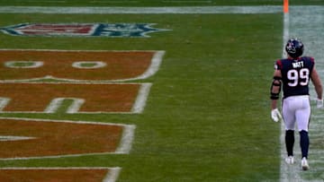 Dec 13, 2020; Chicago, Illinois, USA; Houston Texans defensive end J.J. Watt (99) warms-up before the game against the Chicago Bears at Soldier Field. Mandatory Credit: Mike Dinovo-USA TODAY Sports