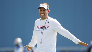 Jul 30, 2016; Foxborough, MA, USA; New England Patriots offensive coordinator Josh McDaniels smiles during training camp at Gillette Stadium. Mandatory Credit: Winslow Townson-USA TODAY Sports
