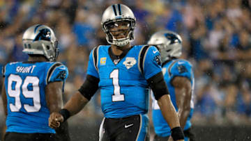 CHARLOTTE, NORTH CAROLINA - SEPTEMBER 12: Cam Newton #1 of the Carolina Panthers watches on against the Tampa Bay Buccaneers during their game at Bank of America Stadium on September 12, 2019 in Charlotte, North Carolina. (Photo by Streeter Lecka/Getty Images)