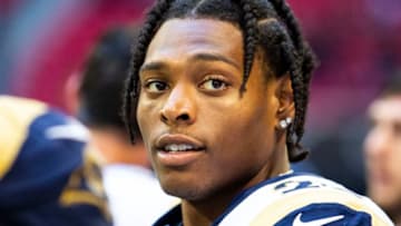 ATLANTA, GA - OCTOBER 20: Jalen Ramsey #20 of the Los Angeles Rams looks on during the second half of a game against the Atlanta Falcons at Mercedes-Benz Stadium on October 20, 2019 in Atlanta, Georgia. (Photo by Carmen Mandato/Getty Images)