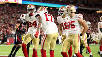 GLENDALE, ARIZONA - OCTOBER 31: Wide receiver Kendrick Bourne #84 of the San Francisco 49ers celebrates his touchdown in the second quarter over the Arizona Cardinals in the game at State Farm Stadium on October 31, 2019 in Glendale, Arizona. (Photo by Christian Petersen/Getty Images)