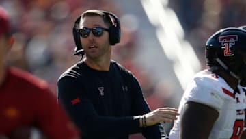 AMES, IA - OCTOBER 27: Head coach Kliff Kingsbury of the Texas Tech Red Raiders coaches from the sidelines in the first half of play against the Iowa State Cyclones at Jack Trice Stadium on October 27, 2018 in Ames, Iowa. (Photo by David Purdy/Getty Images)