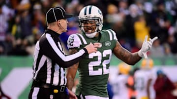 EAST RUTHERFORD, NJ - DECEMBER 23: Trumaine Johnson #22 of the New York Jets talks with field judge Doug Rosenbaum #67 in the fourth quarter at MetLife Stadium on December 23, 2018 in East Rutherford, New Jersey. (Photo by Steven Ryan/Getty Images)
