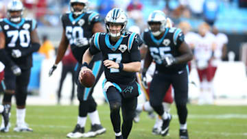 Dec 1, 2019; Charlotte, NC, USA; Carolina Panthers quarterback Kyle Allen (7) carries the ball during the fourth quarter against the Washington Redskins at Bank of America Stadium. Mandatory Credit: Jeremy Brevard-USA TODAY Sports