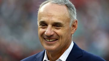 WASHINGTON, DC - JULY 16: MLB Commissioner Rob Manfred looks on during the T-Mobile Home Run Derby at Nationals Park on July 16, 2018 in Washington, DC. (Photo by Patrick Smith/Getty Images)
