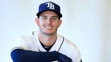 PORT CHARLOTTE, FLORIDA - FEBRUARY 17: Daniel Robertson #28 of the Tampa Bay Rays poses for a portrait during photo day on February 17, 2019 in Port Charlotte, Florida. (Photo by Mike Ehrmann/Getty Images)