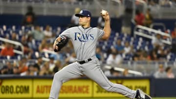 MIAMI, FL - MAY 15: Jalen Beeks #68 of the Tampa Bay Rays throws a pitch during the second inning of the game against the Miami Marlins at Marlins Park on May 15, 2019 in Miami, Florida. (Photo by Eric Espada/Getty Images)