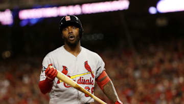 WASHINGTON, DC - OCTOBER 15: Randy Arozarena #66 of the St. Louis Cardinals reacts after striking out in the third inning against the Washington Nationals during game four of the National League Championship Series at Nationals Park on October 15, 2019 in Washington, DC. (Photo by Patrick Smith/Getty Images)