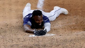 Tampa Bay Rays outfielder Randy Arozarena of the Tampa Bay Rays slides. (Photo by Tom Pennington/Getty Images)
