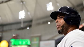 ST PETERSBURG, FLORIDA - JULY 27: Nelson Cruz #23 of the Tampa Bay Rays looks on during the first inning against the New York Yankees at Tropicana Field on July 27, 2021 in St Petersburg, Florida. (Photo by Douglas P. DeFelice/Getty Images)