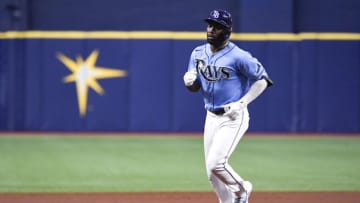 ST PETERSBURG, FLORIDA - JULY 30: Randy Arozarena #56 of the Tampa Bay Rays rounds the bases after hitting a solo home run during the fourth inning against the Boston Red Sox at Tropicana Field on July 30, 2021 in St Petersburg, Florida. (Photo by Douglas P. DeFelice/Getty Images)