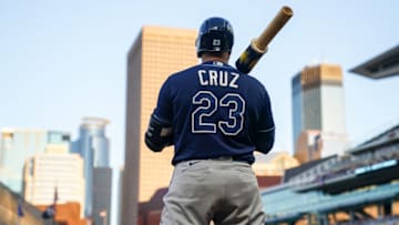 MINNEAPOLIS, MN - AUGUST 14: Nelson Cruz #23 of the Tampa Bay Rays looks on against the Minnesota Twins on August 14, 2021 at Target Field in Minneapolis, Minnesota. (Photo by Brace Hemmelgarn/Minnesota Twins/Getty Images)
