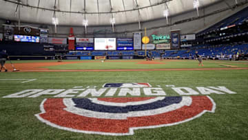 ST PETERSBURG, FL - MARCH 29: The grounds crew prepares the field during a game between the Tampa Bay Rays and the Boston Red Soxon Opening Day at Tropicana Field on March 29, 2018 in St Petersburg, Florida. (Photo by Mike Ehrmann/Getty Images)