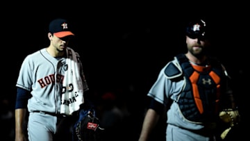 Charlie Morton and Brian McCann (Photo by Jennifer Stewart/Getty Images)