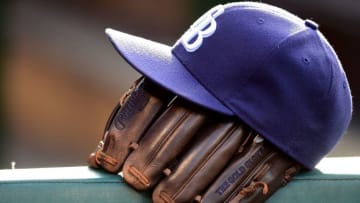 ANAHEIM, CA - MAY 07: A Tampa Bay Rays glove and cap before the game against the Los Angeles Angels at Angel Stadium of Anaheim on May 07, 2016 in Anaheim, California. (Photo by Harry How/Getty Images)