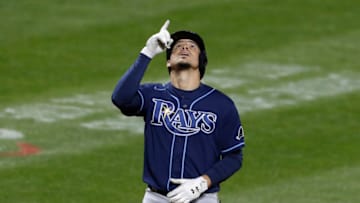 NEW YORK, NEW YORK - SEPTEMBER 22: Willy Adames #1 of the Tampa Bay Rays reacts at home plate after his second inning home run against the New York Mets at Citi Field on September 22, 2020 in New York City. (Photo by Jim McIsaac/Getty Images)