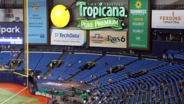 Aug 17, 2021; St. Petersburg, Florida, USA; A general view of Tropicana Field where there is a lack of fans between the Tampa Bay Rays and Baltimore Orioles. Mandatory Credit: Kim Klement-USA TODAY Sports