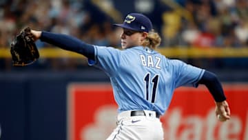 Tampa Bay Rays starting pitcher Shane Baz (11) throws a pitch during the second inning against the Miami Marlins at Tropicana Field. Mandatory Credit: Kim Klement-USA TODAY Sports