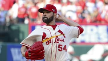 Oct 10, 2015; St. Louis, MO, USA; St. Louis Cardinals starting pitcher Jaime Garcia (54) delivers a pitch during the first inning in game two of the NLDS against the Chicago Cubs at Busch Stadium. Mandatory Credit: Jeff Curry-USA TODAY Sports