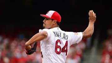 Jul 4, 2016; St. Louis, MO, USA; St. Louis Cardinals relief pitcher Sam Tuivailala (64) pitches to a Pittsburgh Pirates batter during the ninth inning at Busch Stadium. The Pirates won 4-2. Mandatory Credit: Jeff Curry-USA TODAY Sports