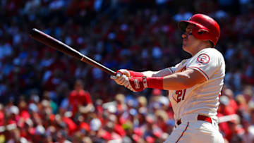ST. LOUIS, MO - SEPTEMBER 15: Patrick Wisdom #21 of the St. Louis Cardinals hits a grand slam against the Los Angeles Dodgers in the fourth inning at Busch Stadium on September 15, 2018 in St. Louis, Missouri. (Photo by Dilip Vishwanat/Getty Images)