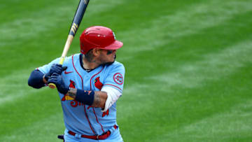 Yadier Molina #4 of the St. Louis Cardinals in action against the Philadelphia Phillies during an MLB baseball game at Citizens Bank Park on April 17, 2021 in Philadelphia, Pennsylvania. (Photo by Rich Schultz/Getty Images)