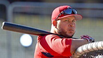 LOS ANGELES, CA - MAY 24: Jhonny Peralta #27 of the St. Louis Cardinals leans on the cage during batting practice before the game against the Los Angeles Dodgers at Dodger Stadium on May 24, 2017 in Los Angeles, California. (Photo by Jayne Kamin-Oncea/Getty Images)