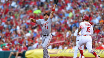 ST. LOUIS, MO - JUNE 30: Ryan Zimmerman #11 of the Washington Nationals beats Randal Grichuk #15 of the St. Louis Cardinals to first base for an pout in the second inning at Busch Stadium on June 30, 2017 in St. Louis, Missouri. (Photo by Dilip Vishwanat/Getty Images)