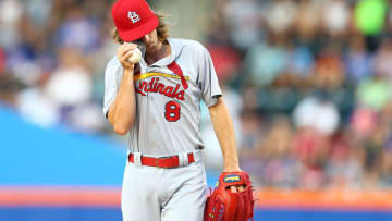 NEW YORK, NEW YORK - JULY 19: Mike Leake #8 of the St. Louis Cardinals reacts in the first inning against the New York Mets at Citi Field on July 19, 2017 in the Flushing neighborhood of the Queens borough of New York City. (Photo by Mike Stobe/Getty Images)